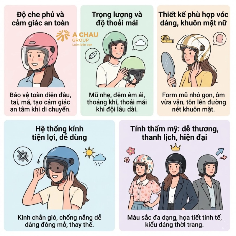 Tiêu chí chọn mũ bảo hiểm 3/4 cho nữ đẹp và an toàn