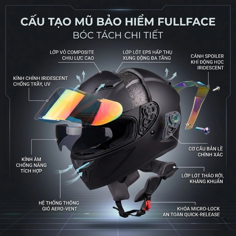 Cấu tạo mũ bảo hiểm fullface