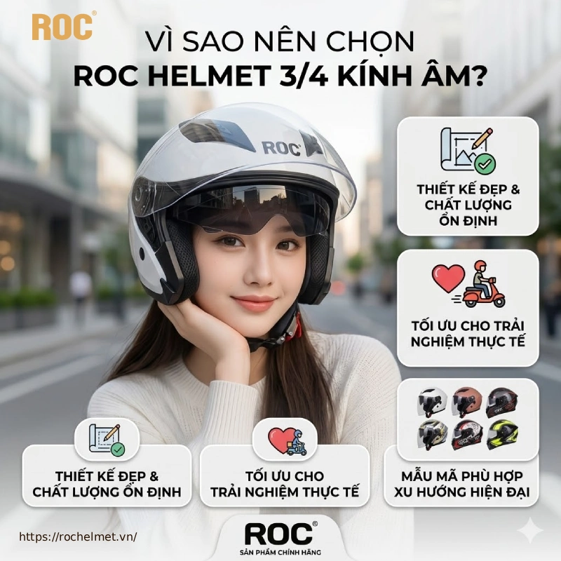 Mũ bảo hiểm 3/4 kính âm chính hãng Roc Helmet 5 Vì sao nên chọn nón bảo hiểm 3/4 kính âm chính hãng ROC Helmet?