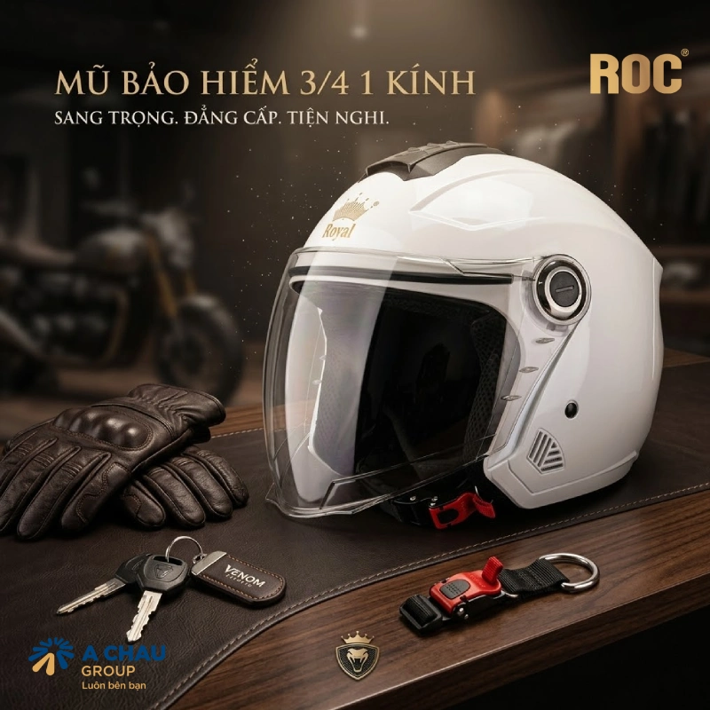 Mũ bảo hiểm 3/4 1 kính ngoài