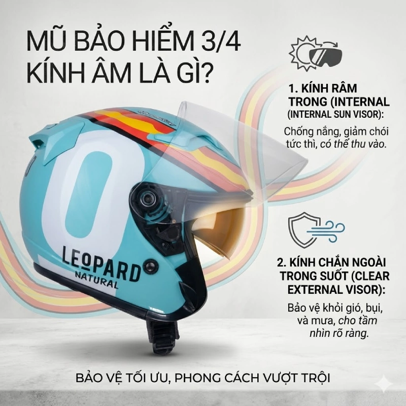 Mũ bảo hiểm 3/4 kính âm chính hãng Roc Helmet 2 Nón bảo hiểm 3/4 kính âm là gì?