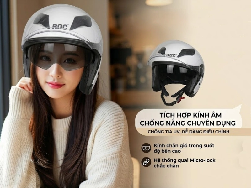Mũ bảo hiểm 3/4 kính âm chính hãng Roc Helmet 1 Mũ bảo hiểm 3/4 kính âm chính hãng Roc Helmet