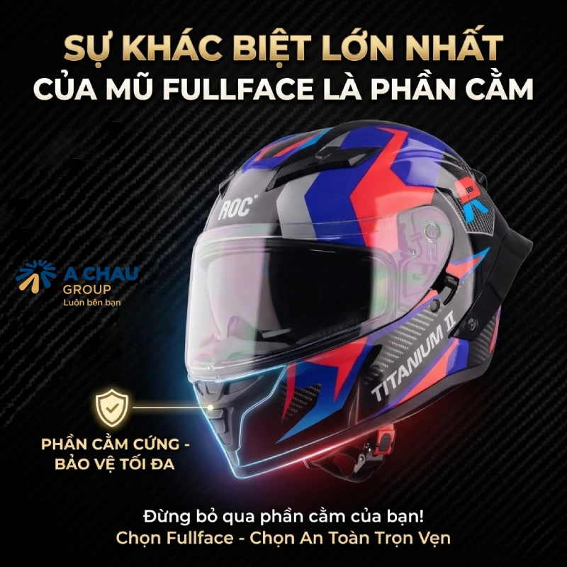 Cấu tạo mũ bảo hiểm fullface khác biệt nằm ở phần cằm