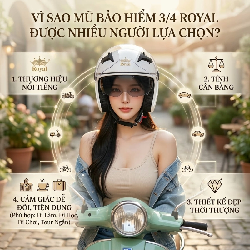 Vì sao mũ bảo hiểm 3/4 Royal được nhiều người lựa chọn?