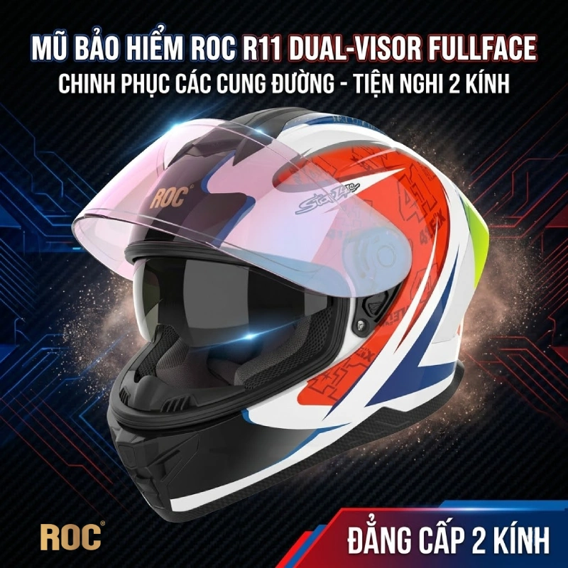 Nón bảo hiểm phượt Fullface ROC R11 2 kính