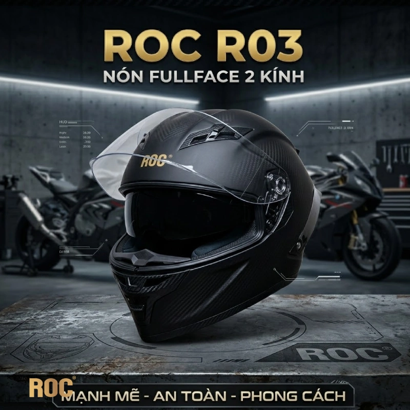 Mũ bảo hiểm ROC R03 Nón Fullface 2 kính