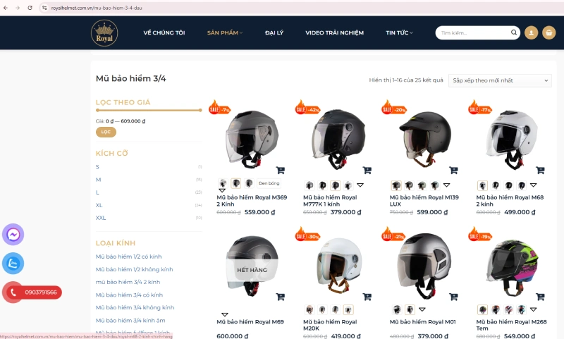 Mua nón bảo hiểm 3/4 tại các website chính thức của các hãng