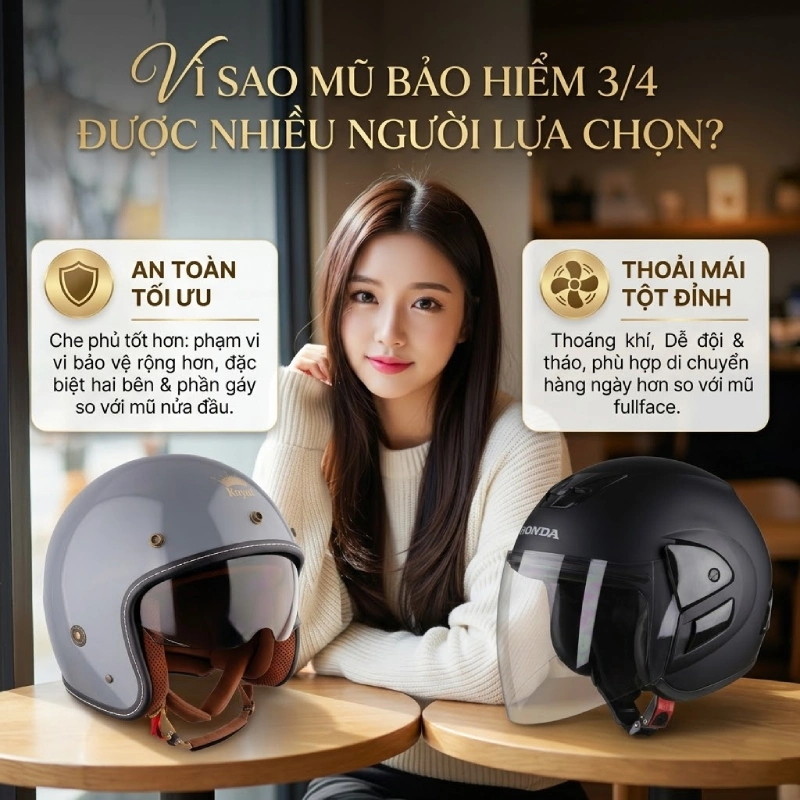 Vì sao mũ bảo hiểm 3/4 được nhiều người lựa chọn?