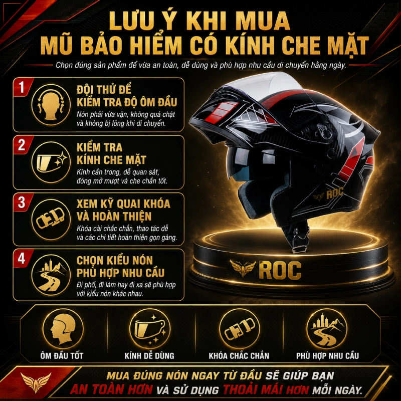 Lưu ý khi mua mũ bảo hiểm có kính che mặt