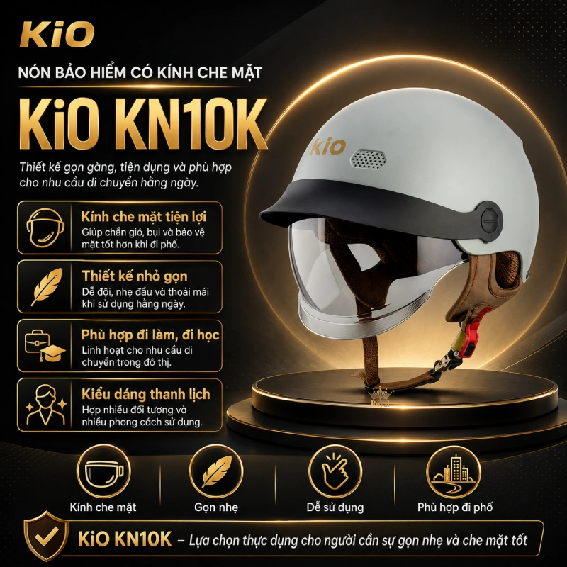 Nón bảo hiểm có kính che mặt KiO KN10K