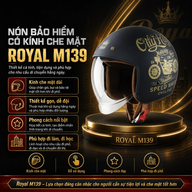 Nón bảo hiểm có kính che mặt Royal M139