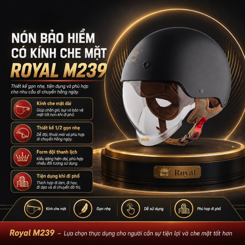 Nón bảo hiểm có kính che mặt Royal M239