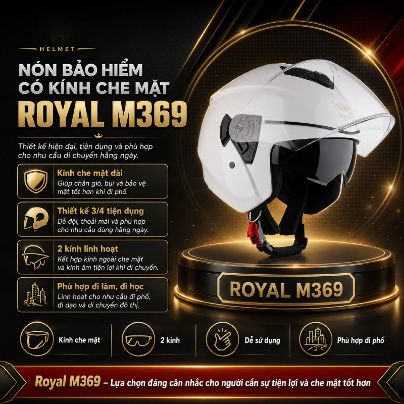 Nón bảo hiểm có kính che mặt Royal M369