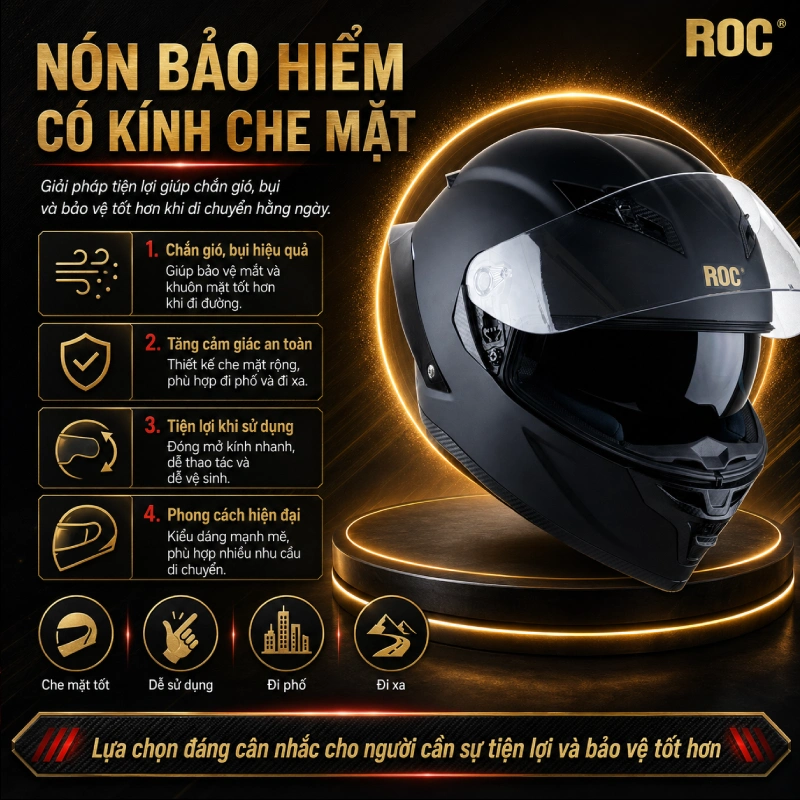 nón bảo hiểm có kính che mặt
