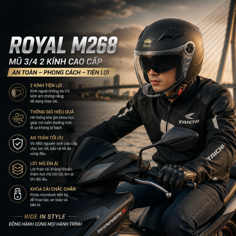 Nón bảo hiểm trùm đầu nam Royal M268