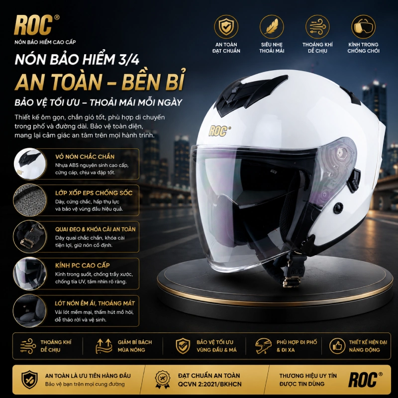Nón bảo hiểm an toàn 3/4