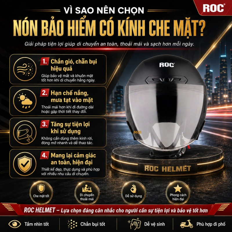 Vì sao nên chọn nón bảo hiểm có kính che mặt?