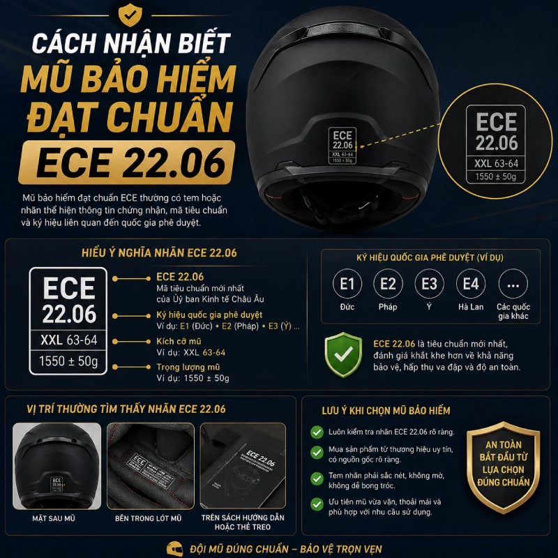 Mũ bảo hiểm đạt chuẩn ECE 22.06 là gì? 10 Cách nhận biết mũ bảo hiểm đạt chuẩn ECE 22.06