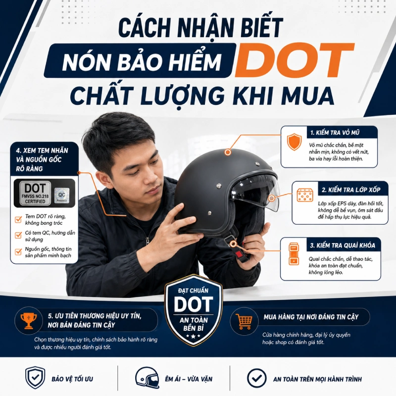 Nón bảo hiểm DOT là gì? Tiêu chuẩn ra sao 10 Cách nhận biết nón bảo hiểm DOT chất lượng khi mua