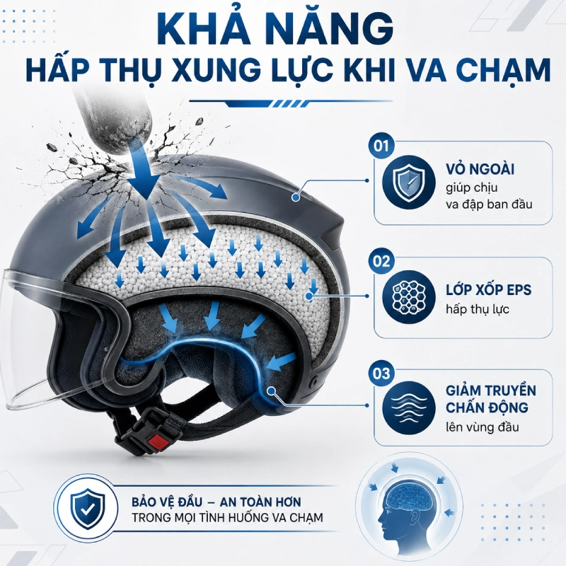 Nón bảo hiểm DOT là gì? Tiêu chuẩn ra sao 5 Khả năng hấp thụ xung lực khi va chạm