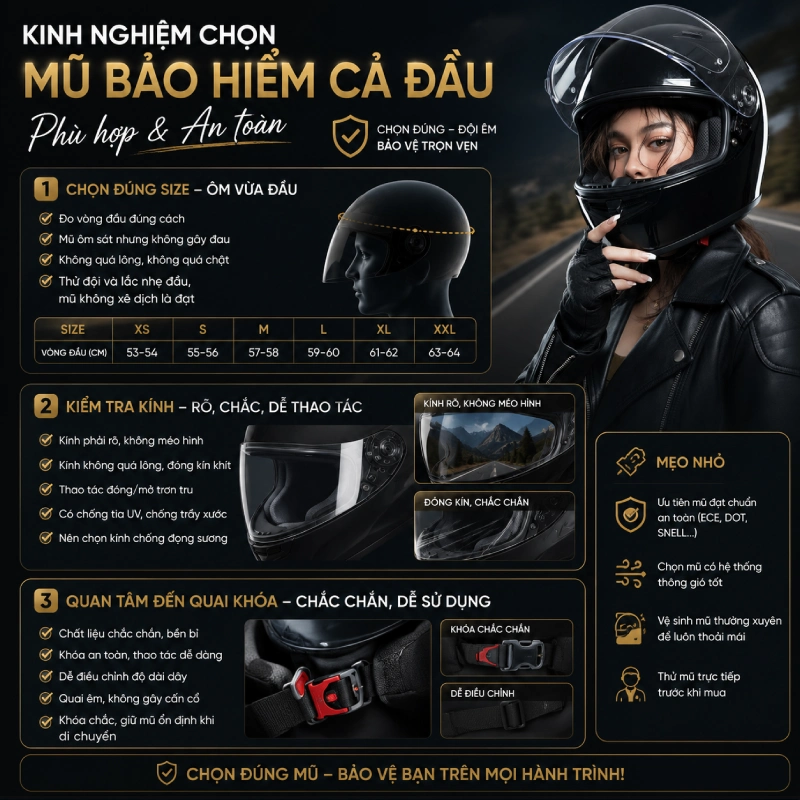 Kinh nghiệm chọn mũ bảo hiểm cả đầu phù hợp
