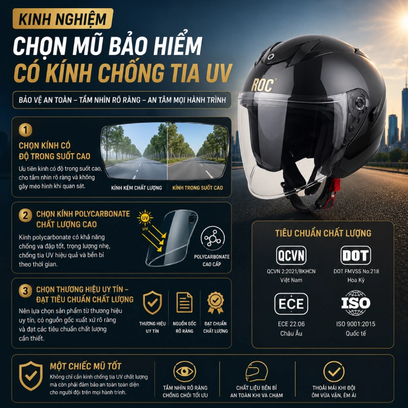 Kinh nghiệm chọn mũ bảo hiểm có kính chống tia UV