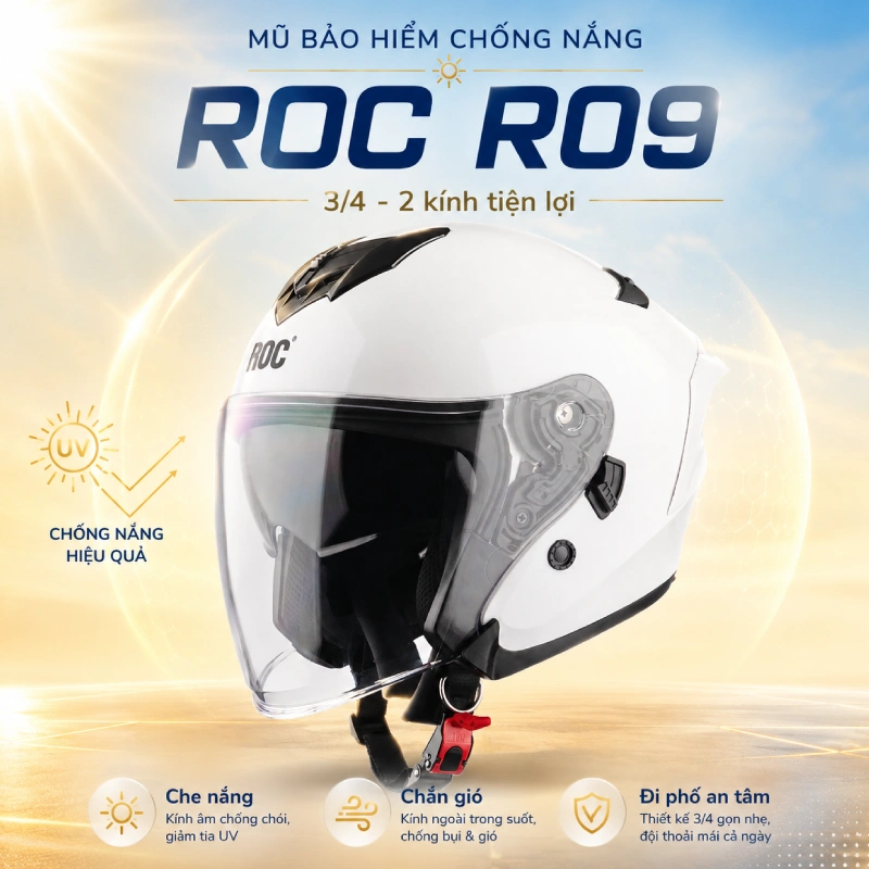 Mũ bảo hiểm chống nắng loại nào tốt? 4 Mũ bảo hiểm che nắng ROC R09