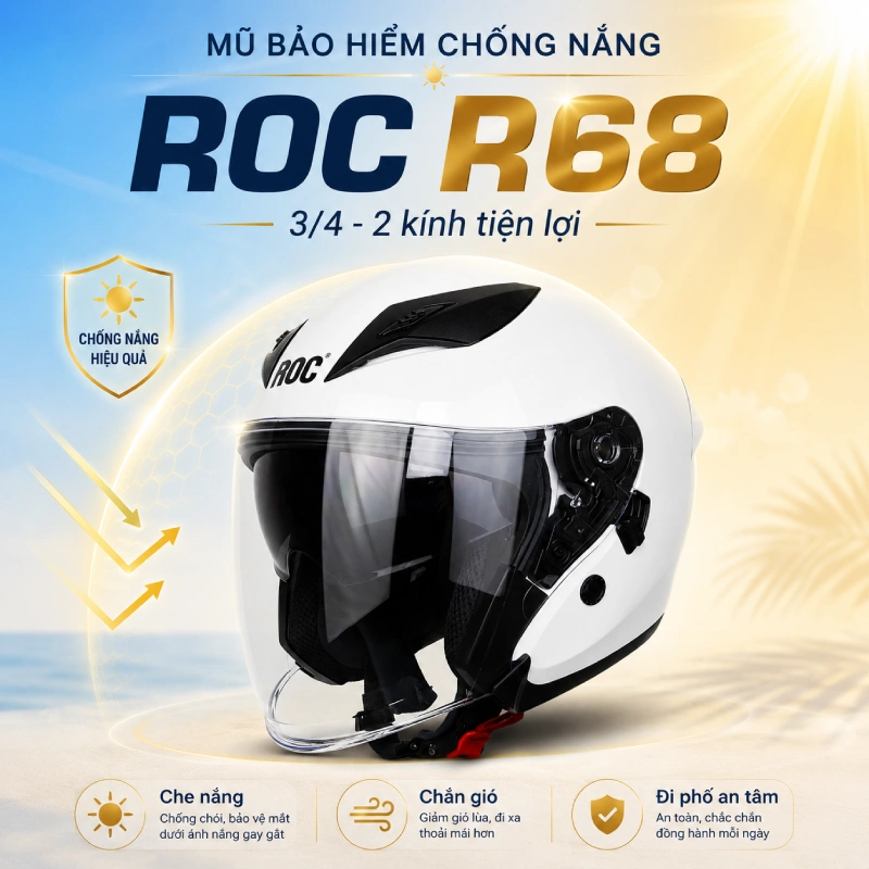 Mũ bảo hiểm chống nắng loại nào tốt? 5 Nón bảo hiểm che nắng ROC R68