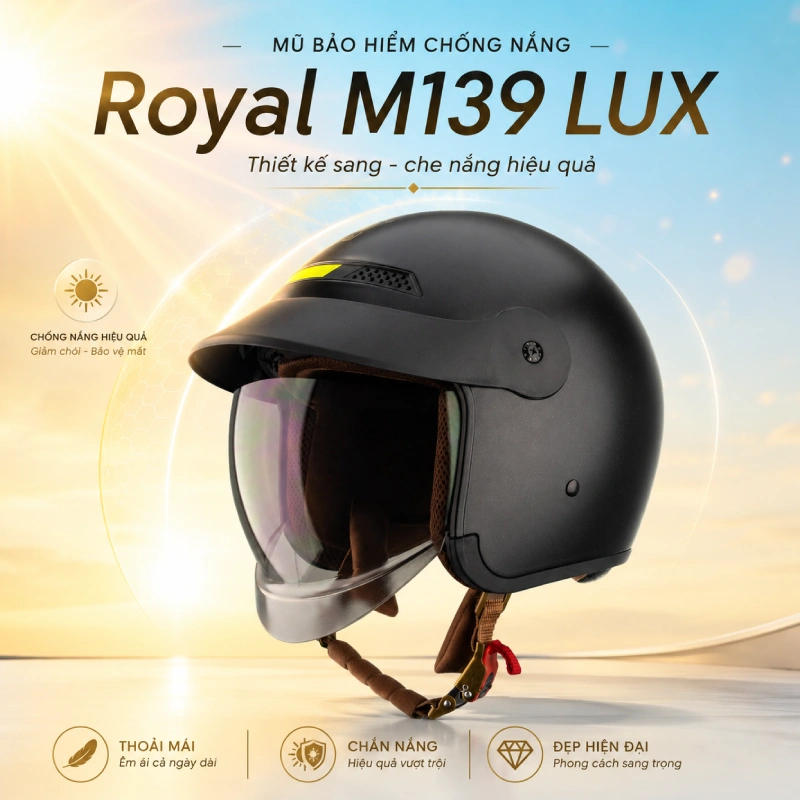 Mũ bảo hiểm chống nắng loại nào tốt? 6 Mũ bảo hiểm có kính che nắng Royal M139 LUX