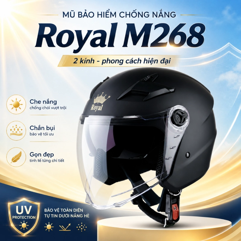 Mũ bảo hiểm chống nắng loại nào tốt? 8 Mũ bảo hiểm che nắng Royal M268