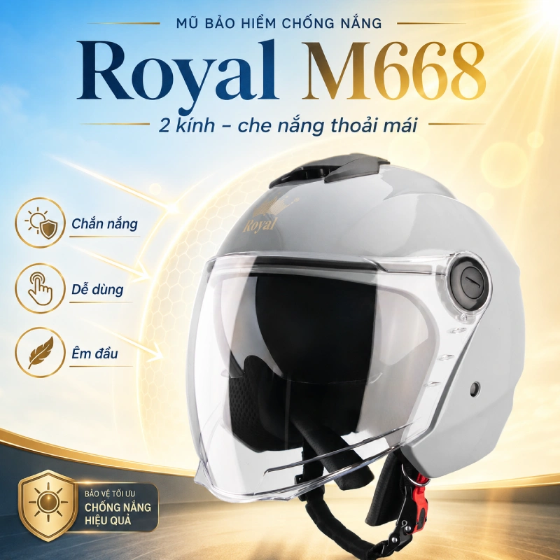 Mũ bảo hiểm chống nắng loại nào tốt? 9 Nón bảo hiểm che nắng Royal M668
