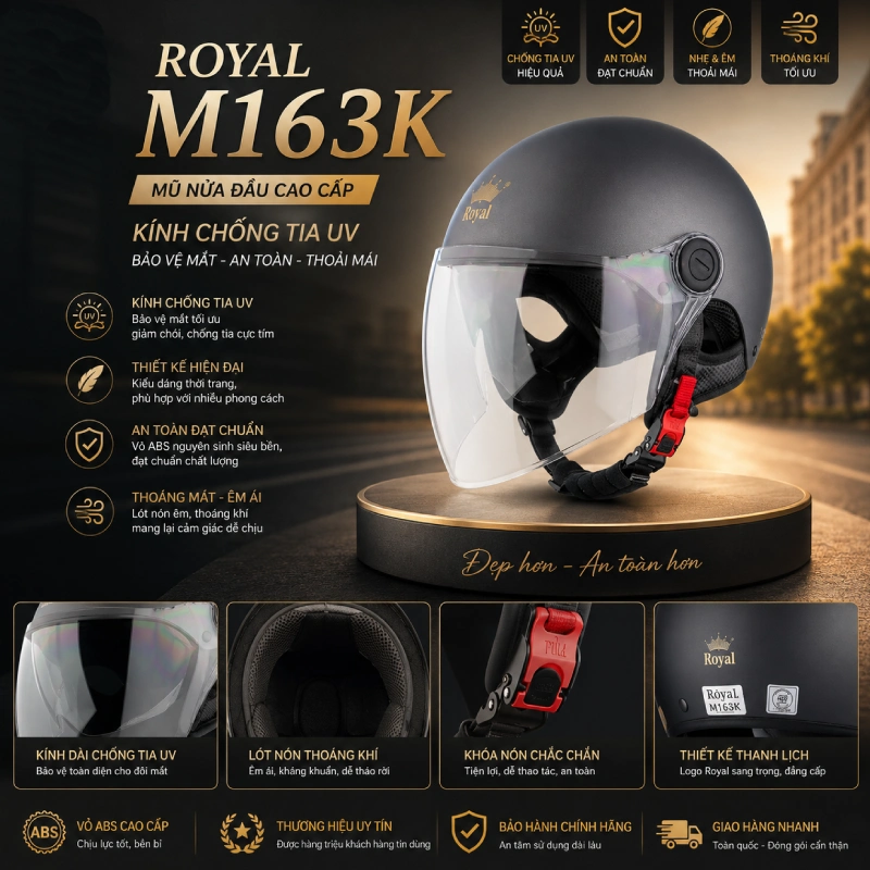 Mũ bảo hiểm có kính chống tia UV Royal M163K
