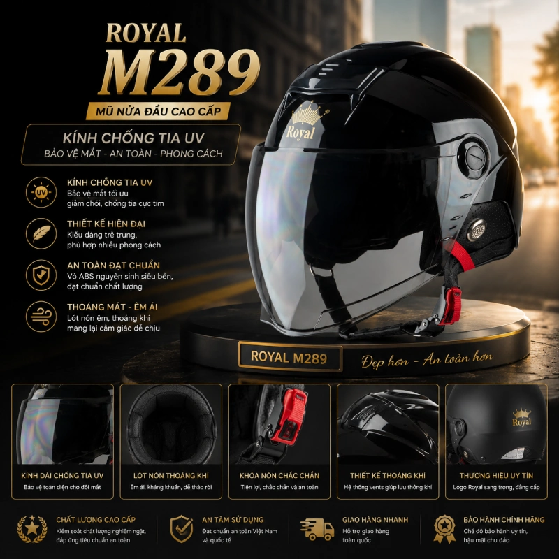 Mũ bảo hiểm có kính chống tia UV Royal M289