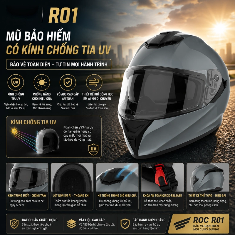 Mũ bảo hiểm có kính chống tia UV ROC R01