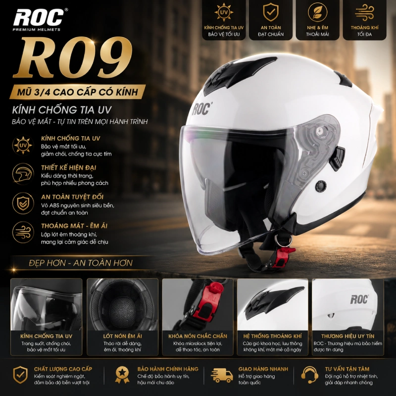 Mũ bảo hiểm có kính chống tia UV ROC R09