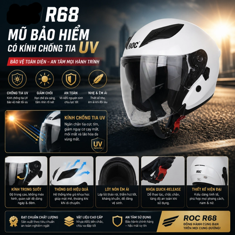 Mũ bảo hiểm có kính chống tia UV ROC R68