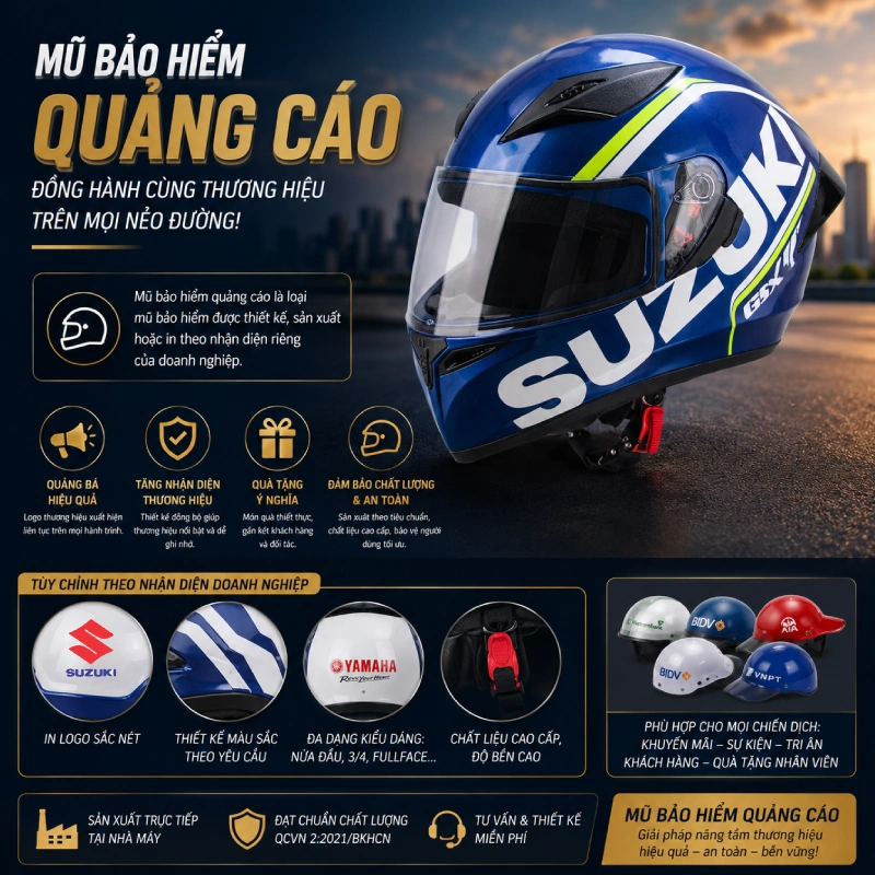Mũ bảo hiểm quảng cáo là loại mũ bảo hiểm được thiết kế, sản xuất hoặc in theo nhận diện riêng của doanh nghiệp