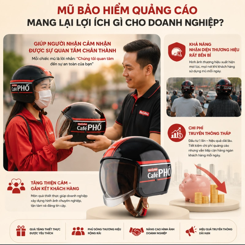 Mũ bảo hiểm quảng cáo mang lại lợi ích gì cho doanh nghiệp?