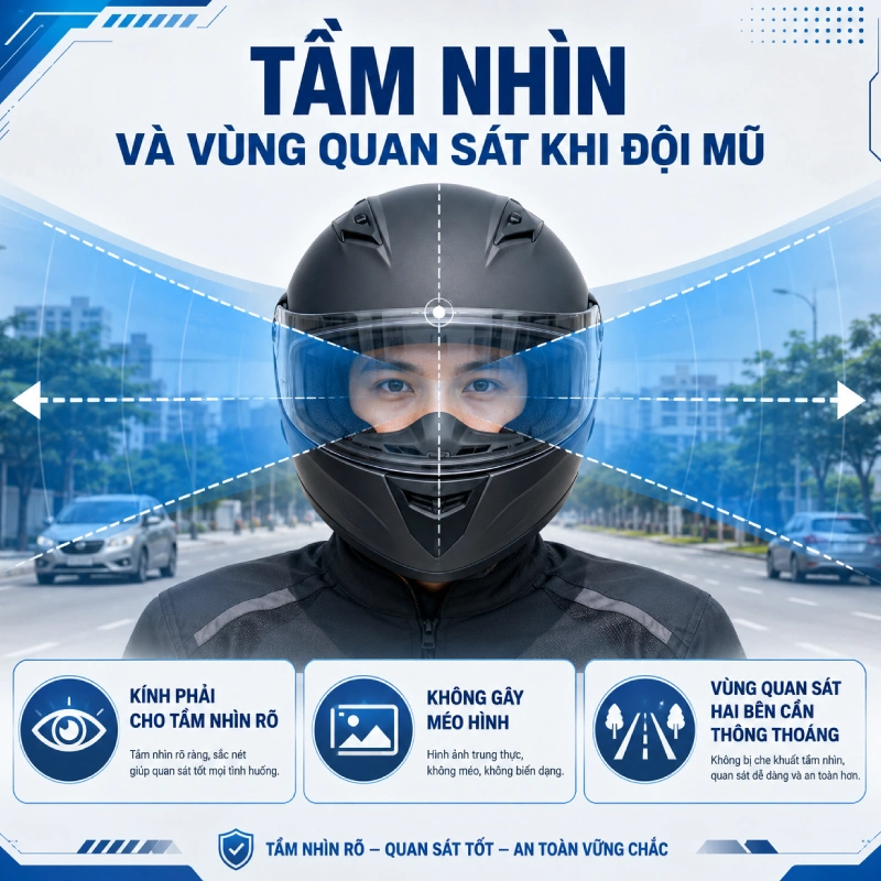 Nón bảo hiểm DOT là gì? Tiêu chuẩn ra sao 8 Tầm nhìn và vùng quan sát khi đội mũ