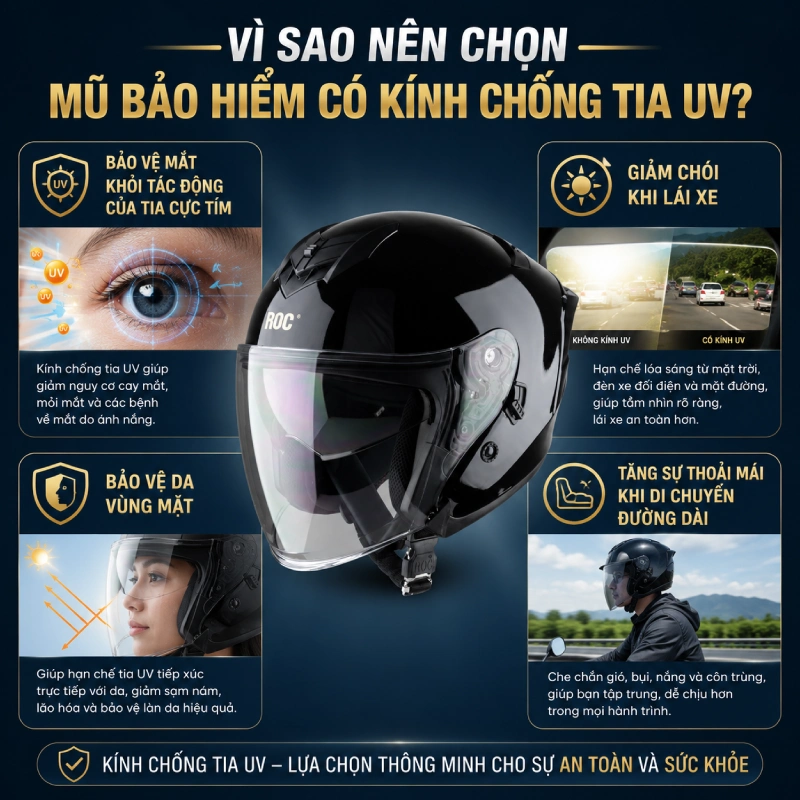 Vì sao nên chọn mũ bảo hiểm có kính chống tia UV?