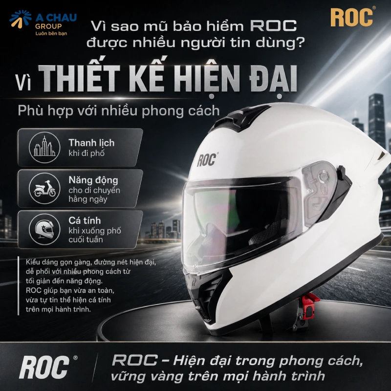 Vì sao mũ bảo hiểm ROC được nhiều người tin dùng? 3 Mũ bảo hiểm ROC được nhiều người tin dùng vì có thiết kế hiện đại, phù hợp với nhiều phong cách