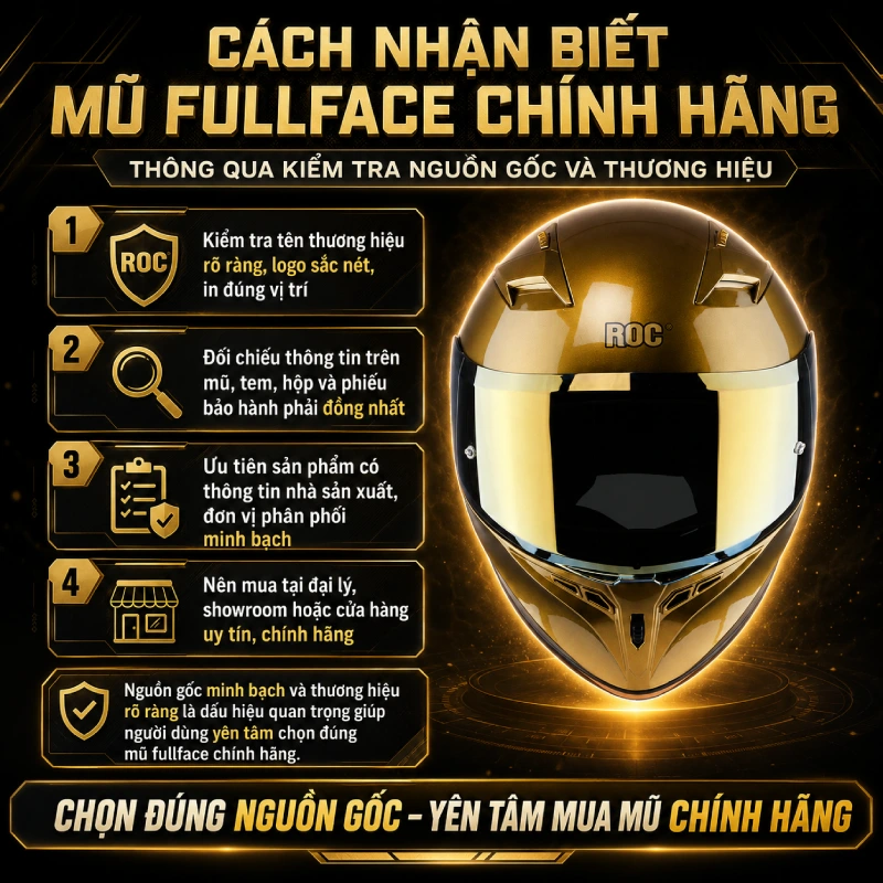 Chia sẻ cách nhận biết mũ fullface chính hãng 3 Nhận biết mũ fullface chính hãng bằng cách kiểm tra thông tin về thương hiệu và nguồn gốc xuất xứ