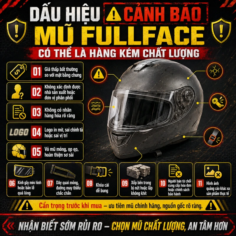 Chia sẻ cách nhận biết mũ fullface chính hãng 7 Dấu hiệu cảnh báo mũ fullface có thể là hàng kém chất lượng