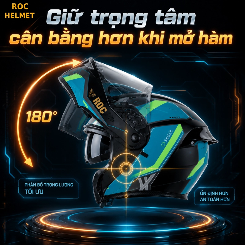 Nón bảo hiểm lật hàm 180 độ: Khám phá những điểm đặc biệt 7 nón bảo hiểm lật hàm 180 độ đưa toàn bộ phần cằm ra phía sau nên trọng lượng được phân bố cân bằng hơn