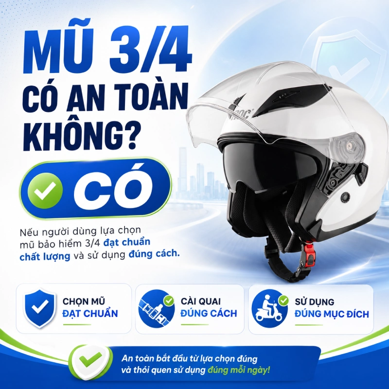 Mũ 3/4 có an toàn không?