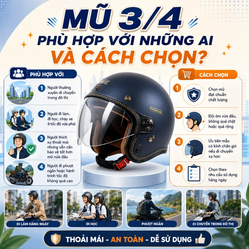 Mũ 3/4 phù hợp với những ai và cách chọn?