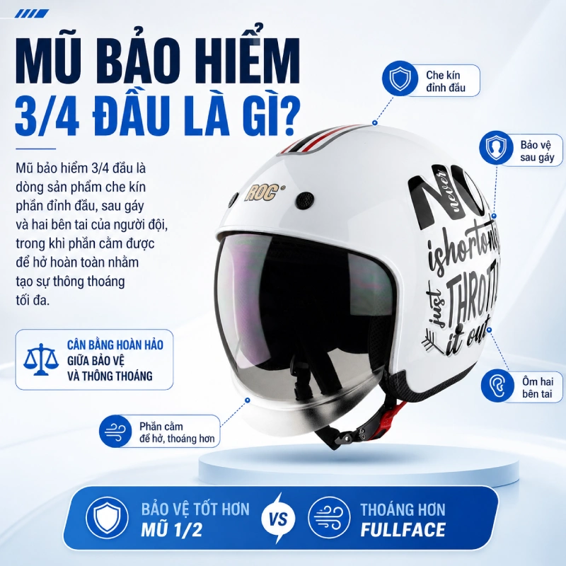 Nên chọn mũ fullface hay mũ 3/4 hơn? 2 Mũ bảo hiểm 3/4 là gì?