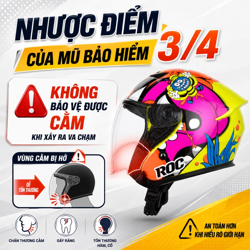 Nhược điểm của mũ bảo hiểm 3/4
