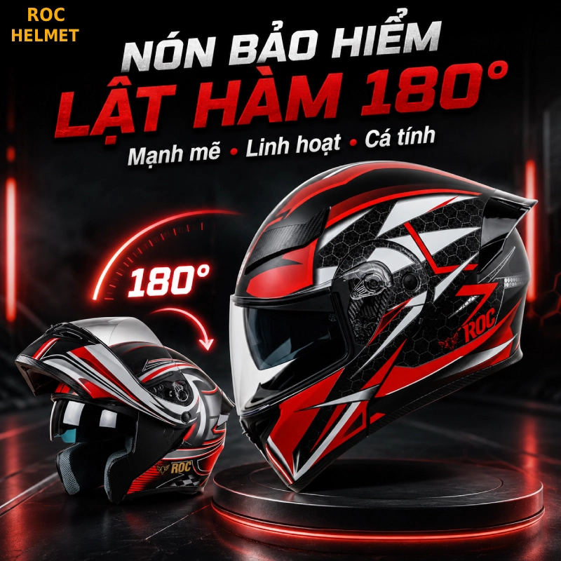 nón bảo hiểm lật hàm 180 độ
