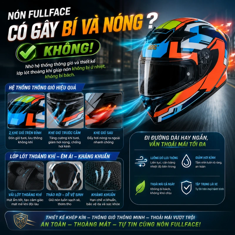 Nón fullface có gây bí và nóng không?